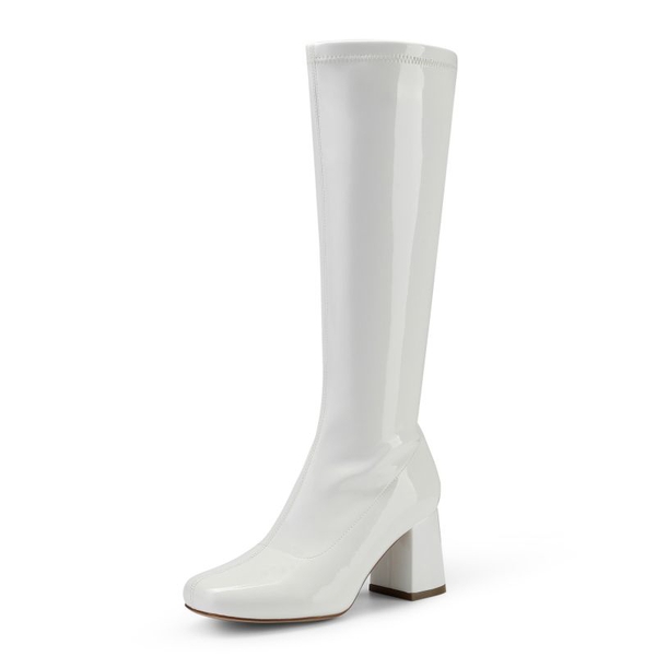 Desire Square Toe Chunky Knee High Gogo Bootscccdddeeeddd - WHITE PATENT PU -  0